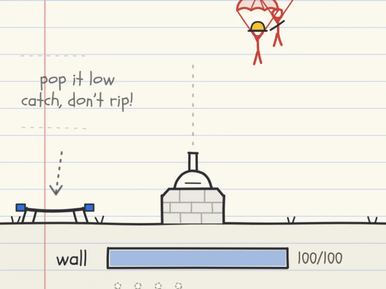 A notebook bunker firing at stick-figure paratroopers, with recruits defending the wall